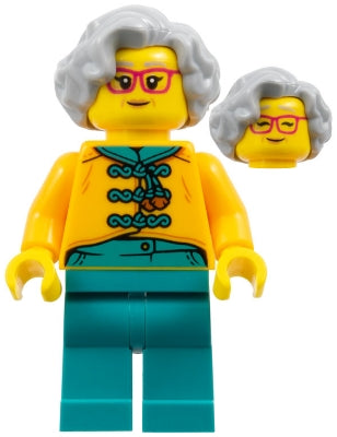 Preowned LEGO® Minifigure – Holiday & Event hol341 Flower Seller - Female, Bright Light Orange Tang Jacket, Dark Turquoise Le