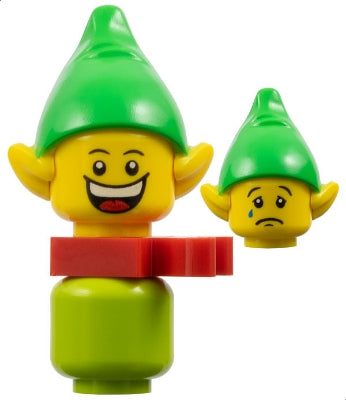 Preowned LEGO® Minifigure – Holiday & Event hol355 Elf - Clip Hand, Happy / Sad