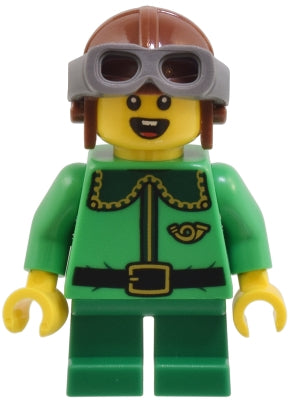 Preowned LEGO® Minifigure – Holiday & Event hol365 Elf - Dark Green Collar and Gold Horn, Reddish Brown Helmet, and Dark Blui