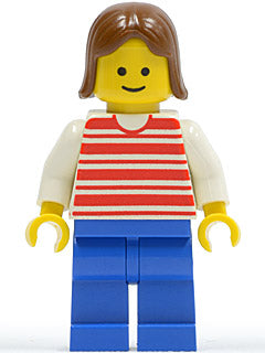 LEGO® Minifigure Town hor006 Horizontal Lines Red White Arms Blue Legs Brown Fem