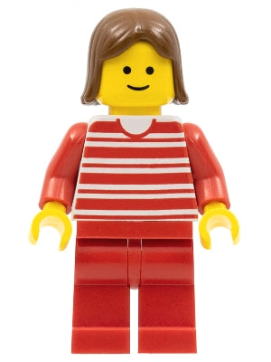 LEGO® Minifigure Town hor015 Horizontal Lines Red Red Arms Red Legs Brown Female