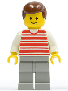 LEGO® Minifigure Town hor019 Horizontal Lines Red White Arms Light Gray Legs Bro