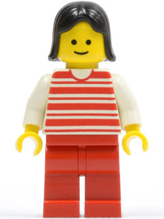 LEGO® Minifigure Town hor029 Horizontal Lines Red White Arms Red Legs Black Fema