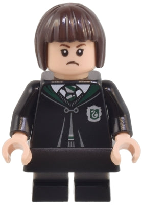 Preowned LEGO® Minifigure – Harry Potter hp492 Pansy Parkinson - Slytherin Robe Clasped, Black Skirt, Black Short Legs with D
