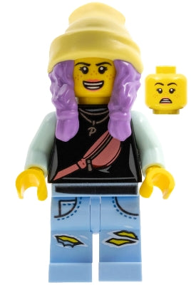 Preowned LEGO® Minifigure – Hidden Side hs003 Parker L. Jackson Black Top w/Beanie (Open Mo