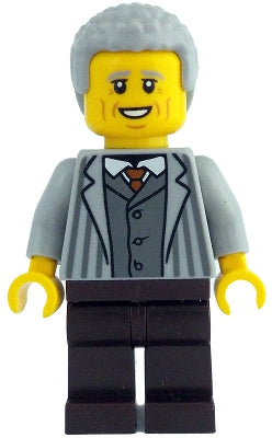Preowned LEGO® Minifigure – LEGO Ideas (CUUSOO) idea205 Man - Light Bluish Gray Jacket with Pinstripes, Dark Brown Legs, Ligh