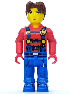 Preowned LEGO® Minifigure – Jack Stone js015 Jack Stone Red Jacket Blue Overalls and Blue L