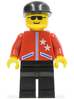 LEGO® Minifigure Town jstr004 Jacket 2 Stars Red Black Legs Black Cap