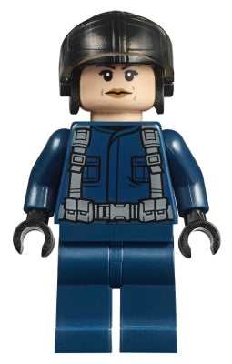 Preowned LEGO® Minifigure – Jurassic World jw038 ACU Pilot Female Black Aviator Cap Light N