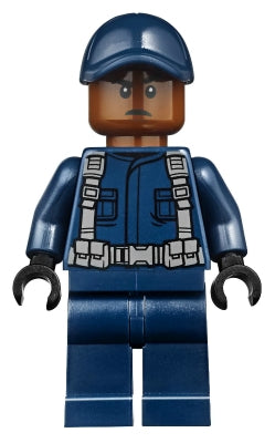 Preowned LEGO® Minifigure – Jurassic World jw039 ACU Tracker Male Dark Blue Cap Reddish Bro