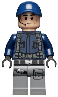 Preowned LEGO® Minifigure – Jurassic World jw067 ACU Guard/Trooper Male Dark Blue Cap Light