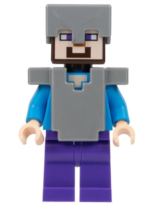Preowned LEGO® Minifigure – Minecraft min013 Steve Dark Purple Legs Flat Silver Helmet and