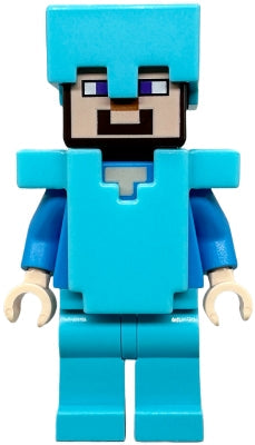 Preowned LEGO® Minifigure – Minecraft min015 Steve Medium Azure Legs Helmet and Armor