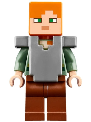 Preowned LEGO® Minifigure – Minecraft min045 Alex Reddish Brown Legs Flat Silver Armor