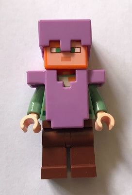 Preowned LEGO® Minifigure – Minecraft min055 Alex Reddish Brown Legs Medium Lavender Helmet