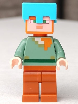 Preowned LEGO® Minifigure – Minecraft min062 Alex Dark Orange Legs Medium Azure Helmet