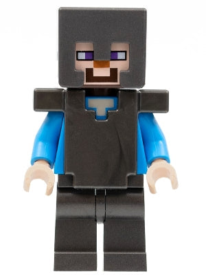 Preowned LEGO® Minifigure – Minecraft min098 Steve Pearl Dark Gray Legs Helmet and Armor
