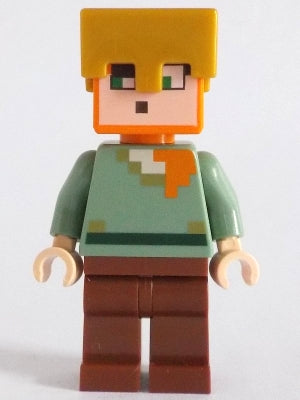 Preowned LEGO® Minifigure – Minecraft min158 Alex - Reddish Brown Legs, Pearl Gold Helmet