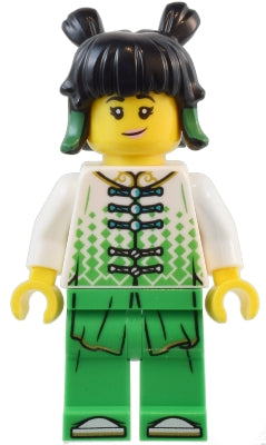 Preowned LEGO® Minifigure – Monkie Kid mk141 Mei - White Robe Top, Bright Green Pants