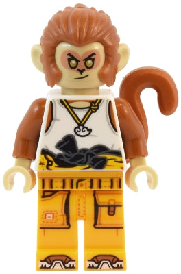 Preowned LEGO® Minifigure – Monkie Kid mk149 Monkey King - White Tank Top, Bright Light Orange Racing Suit