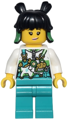 Preowned LEGO® Minifigure – Monkie Kid mk173 Mei - White Top, Overalls, Dragon Bag