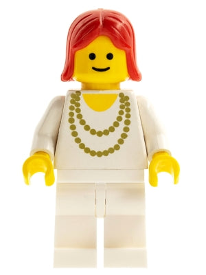 LEGO® Minifigure Town ncklc002 Necklace Gold White Legs Red Female Hair