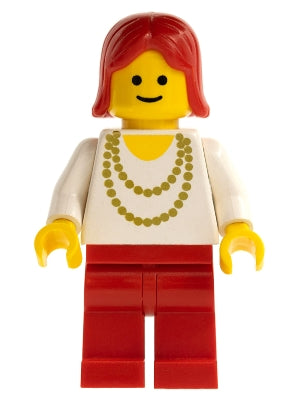 LEGO® Minifigure Town ncklc003 Necklace Gold Red Legs Red Female Hair