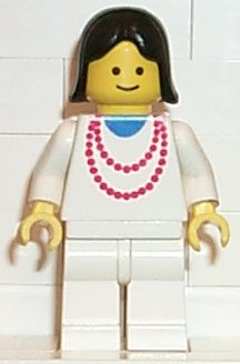 LEGO® Minifigure Town ncklc006 Necklace Red White Legs Black Female Hair