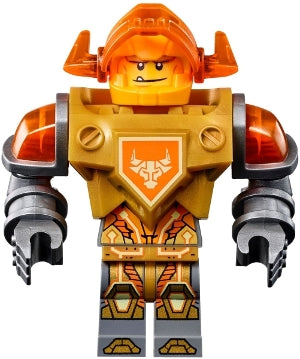 Preowned LEGO® Minifigure – NEXO KNIGHTS nex137 Axl Trans-Neon Orange Visor Pearl Gold Tors