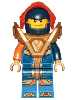 Preowned LEGO® Minifigure – NEXO KNIGHTS nex140 Clay Moorington Dark Blue Helmet Trans-Neon