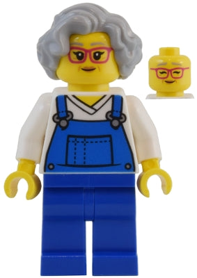 Preowned LEGO® Minifigure – NINJAGO njo0835 Street Vendor Female Blue Overalls over V-Neck S