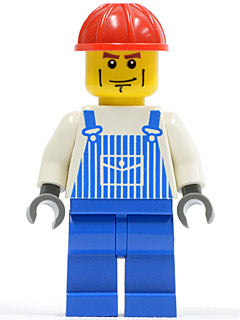 LEGO® Minifigure Town ovr031 Overalls Striped Blue w/Pocket Blue Legs Red Constr