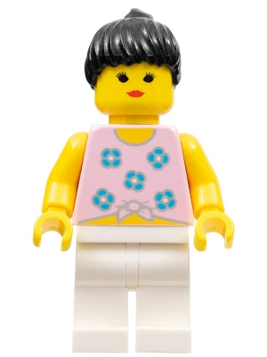 LEGO® Minifigure Town par003 Blue Flowers White Legs Black Ponytail Hair