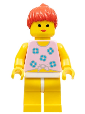 LEGO® Minifigure Town par006 Blue Flowers Yellow Legs Red Ponytail Hair