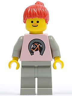 LEGO® Minifigure Town par015 Horse Logo - Light Gray Legs, Red Ponytail Hair