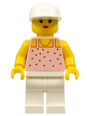 LEGO® Minifigure Town par018 Red Dots on Pink Shirt White Legs White Cap