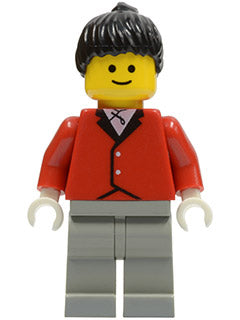 LEGO® Minifigure Town par052 Red Riding Jacket Light Gray Legs Black Ponytail Ha