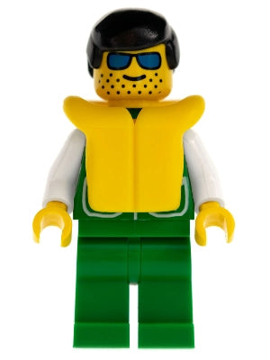 LEGO® Minifigure Town pck016 Jacket Green with 2 Large Pockets - Green Legs, Black Male Hair, Life Jacket