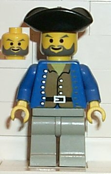 Preowned LEGO® Minifigure – Pirates pi035 Pirate Brown Shirt Light Gray Legs Black Pirate T