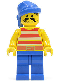 Preowned LEGO® Minifigure – Pirates pi040 Pirate Red/White Stripes Shirt Blue Legs Blue Ban
