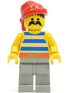 Preowned LEGO® Minifigure – Pirates pi072 Pirate Blue/White Stripes Shirt Light Gray Legs R