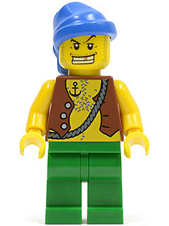 Preowned LEGO® Minifigure – Pirates pi107 Pirate Vest and Anchor Tattoo Green Legs Blue Ban