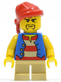 Preowned LEGO® Minifigure – Pirates pi120 Pirate Blue Vest Tan Short Legs Red Bandana Black
