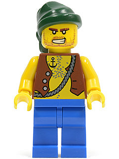 Preowned LEGO® Minifigure – Pirates pi129 Pirate Vest and Anchor Tattoo Blue Legs Dark Gree