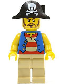 Preowned LEGO® Minifigure – Pirates pi141 Pirate Blue Vest Tan Legs Bicorne Hat w/Skull Lon
