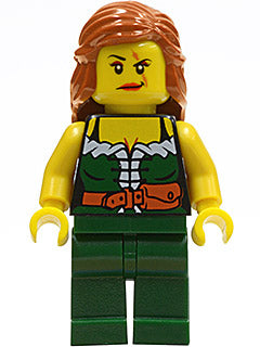 Preowned LEGO® Minifigure – Pirates pi143 Pirate Female Dark Green Legs Scar over Left Eye