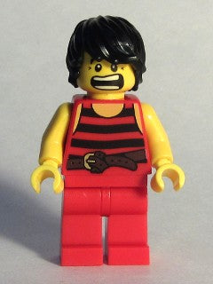 Preowned LEGO® Minifigure – Pirates pi168 Pirate 7 Black and Red Stripes Red Legs Scared Bl
