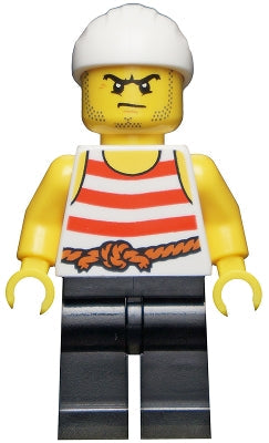 Preowned LEGO® Minifigure – Pirates pi169 Pirate 8 Red and White Stripes Black Legs Scowl