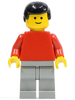 LEGO® Minifigure Town pln066 Plain Red Torso with Red Arms, Light Gray Legs, Black Male Hair