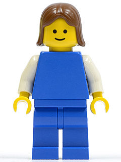 LEGO® Minifigure Town pln077 Plain Blue Torso w/White Arms Blue Legs Brown Femal